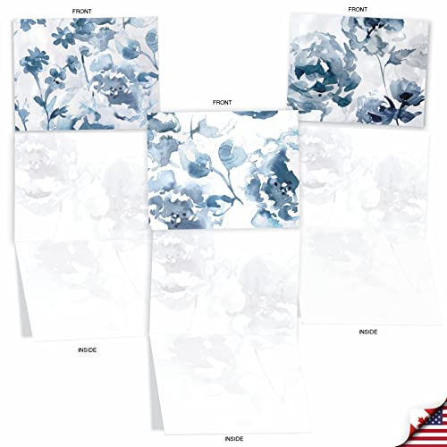 The Best Card Company - 10 Boxed Note Cards with Flowers - Blank Assorted Floral Notecards Bulk (4 x 5.12 Inch) - Indigo Blooms M6597OCB - style: Indigo Blooms