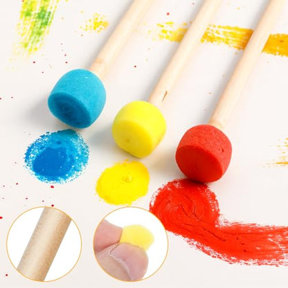 50Pcs 0.6'' Round Sponge Foam Brush Paint Sponge with Wooden Handle Foam Stencil for Acrylic Painting, Painting Tools for Arts and Crafts