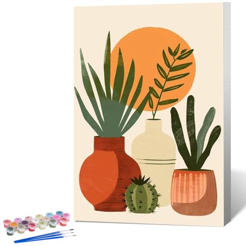 Fountor Framed Paint by Numbers Kit for Adults Beginner & Kids Ages 8-12, Easy Plant Paint by Number with Frame, Acrylic Simple Painting by Numbers Kit on Canvas 8x12 inch - color: LOP1202, size: 8x12 Inch