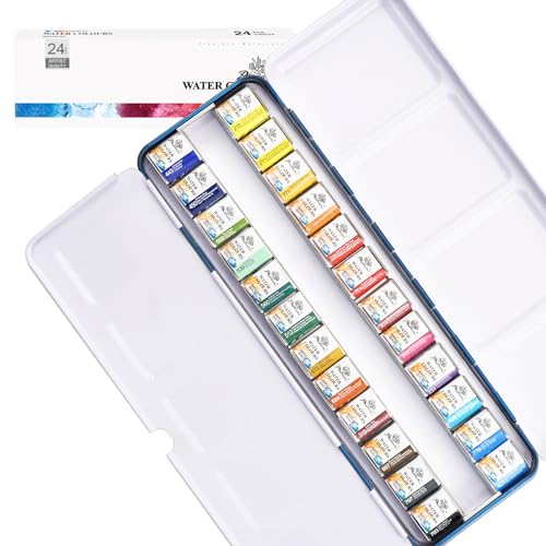 PHOENIX Artist Watercolor Paint Set - Half Pan 24 Colors Quality Pigment Watercolor Palette with Portable Tin Box for Adults, Professional Artists - color: 24 Classic Colors