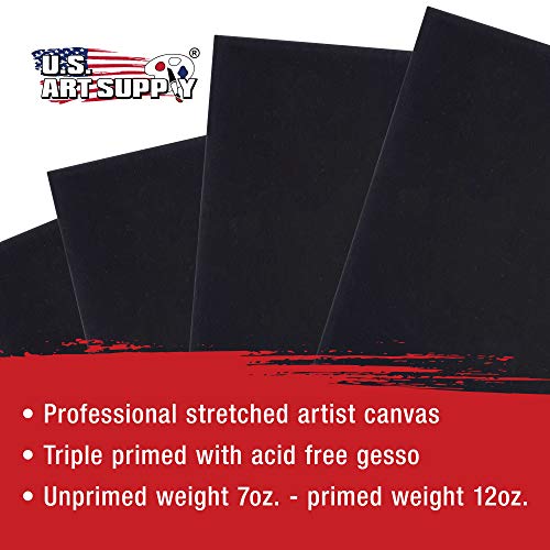 U.S. Art Supply 8x8 Black Mini Canvases for Painting, 4 Pack Bulk Small Stretched Artist Canvas Professional Primed - Ideal for Arts & Crafts, Heavy-Weight Gesso - Acrylic Pouring, Oil - size: 8" x 8"