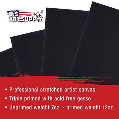 U.S. Art Supply 8x8 Black Mini Canvases for Painting, 4 Pack Bulk Small Stretched Artist Canvas Professional Primed - Ideal for Arts & Crafts, Heavy-Weight Gesso - Acrylic Pouring, Oil - size: 8" x 8"