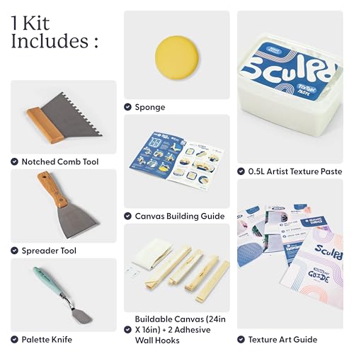 Sculpd Textured Canvas Kit - Complete Art Set with Texture Paste, Canvas, Palette Knife, Wall Hooks, Crafting Tools, Videos & Beginner Guide - DIY Arts & Crafts Gift for Adults, Teens, Men & Women - color: Textured, size: Large