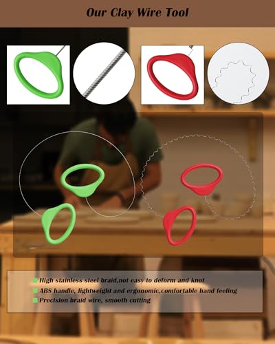 Pottery Wire Tool, Clay Cutting Wire, Green and Red Handle Standard Pottery Wire Cutter, Pottery Wire Cut Off Tool for Pottery and Clay Artists (2 pcs) - color: Green and Red