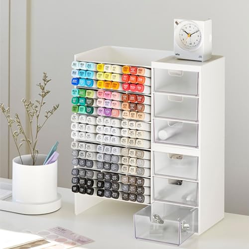Stacking Marker 6-grid Inclined Pen Slots Large Capacity Desk Marker Storage Holder With 3 Drawers - color: Double layer