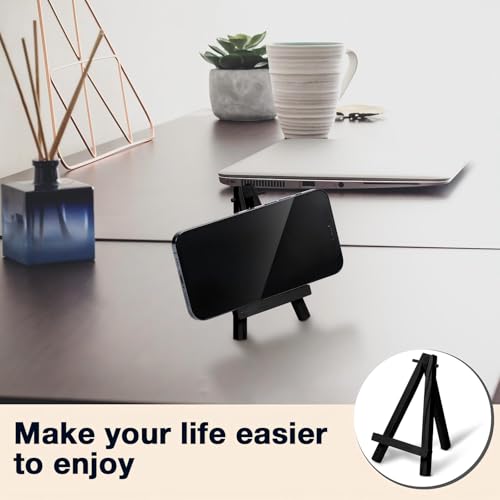 Mimorou 30 Pack 5 Inch Mini Easel Wood Display Artist Small Wooden Easel Stand Art Craft Painting Triangle Stand Canvas Holder for Card Artist Photos Tabletop Phone Wedding (Black) - size: Black