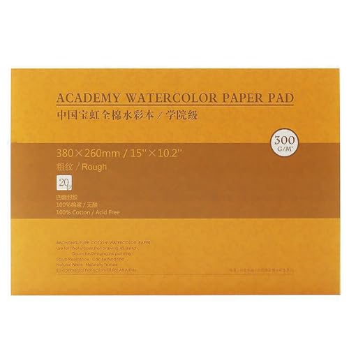 MEEDEN 15×10" Cotton Watercolor Paper Block, Textured Surface Watercolor Paper, Rough Grain, 140lb/300gsm, 20 Sheets for Painting & Drawing, Wet, Mixed Media - color: Rough Grain, size: 15×10.2"