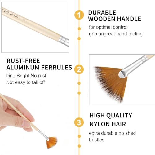 Prasacco 5 Pieces Fan Brush for Painting, Oil Acrylic Paint Brushes Artist Fan Brushes Nylon Hair Long Wood Handle Painting Brush for Acrylic Watercolor Oil Gouche Painting(1#, 3#, 5#, 7#, 9#) - color: Dark Brown