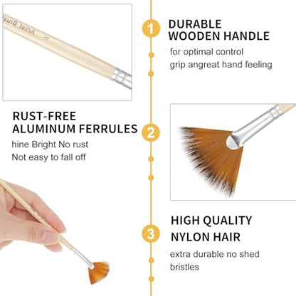 Prasacco 5 Pieces Fan Brush for Painting, Oil Acrylic Paint Brushes Artist Fan Brushes Nylon Hair Long Wood Handle Painting Brush for Acrylic Watercolor Oil Gouche Painting(1#, 3#, 5#, 7#, 9#) - color: Dark Brown