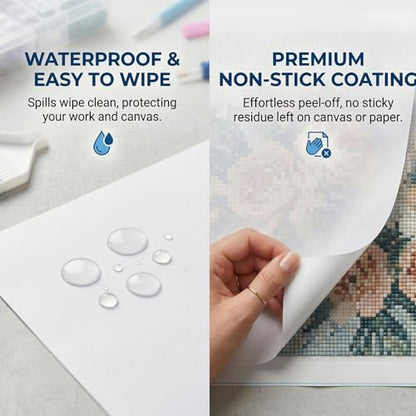400Pcs Diamond Painting Release Paper: Double-Sided Non-Stick Pre-cut Cover Sheets in 3 Sizes - Reusable & No Residue Replacement for 5D Diamond Art - with Anti-Slip Mat and Straightener