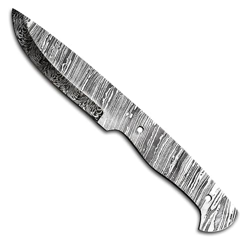 Custom Hand Forged Damascus Steel Blank Blade Knife Making Kit, Leather sheath, Pin, Scale, DIY Hunting, Camping Blade, Damascus Blade Billet Handmade, Knife Making Supply (BK-M) - color: BK-M
