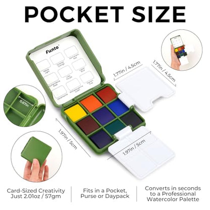 Funto Mini Watercolor Travel Set, Travel Kit with 2 Foldable Palettes, 9 Colors, Mini Color Paint Set for Creative Artists - style: Basic Set