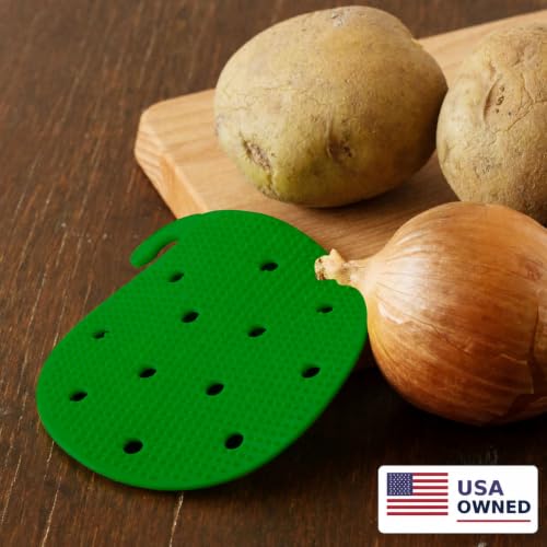 Cestari Vegetable Scrubber Brush : Double Sided Fruit and Veggie Scrubber | Multi Use: Potato Scrubber - Carrot Brush - Trivet - Jar Opener - Coaster - Fruit Cleaner -BPA Free - color: Jade Green