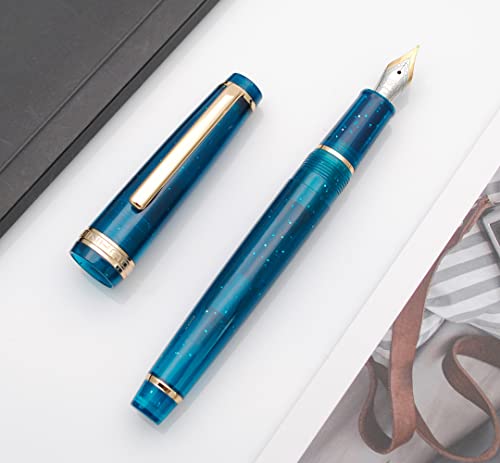 JINHAO 82 Fountain Pen with Gold Clip (F Nib 0.5mm, Transparent Fluorescent Dark Ocean Blue) - color: Transparent Fluorescent Dark Ocean Blue