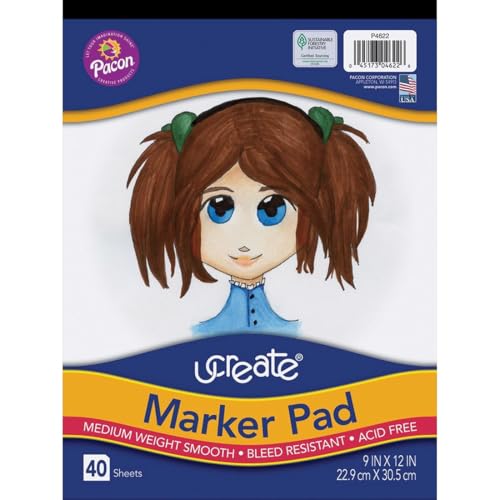 Pacon UCreate Marker Pad White 9"" x 12"" 40 Sheets"