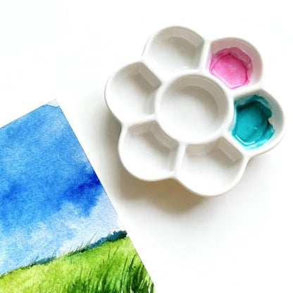 15 Pack Round Paint Palettes, 6.7''Paint Tray Palettes with 7 Wells, White Plastic Paint Mixing Tray Watercolor Painting Dish for Oil DIY Art Gouache, Easy to Clean