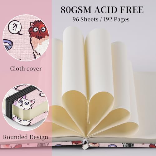 Square 4.8x4.8 inches 80gsm 96sheets/192 Pages Notebooks Blank Sketchbooks Travel Journal Pocket Hardcover Paint Writing Diary Memo Planner Cloth Cover. Pink Cat - color: Cloth Cover-4.8x4.8in-Pink Cat