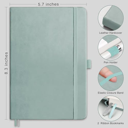 RETTACY Graph Grid Paper Notebook, 192 Pages, A5 Medium Size (5.7'' x 8.3''), 5 Squares per Inch, Leather Hardcover, 100 GSM Thick Paper, for School, Students, Math, Engineering (Blue-gray) - color: Blue-gray, style: Grid