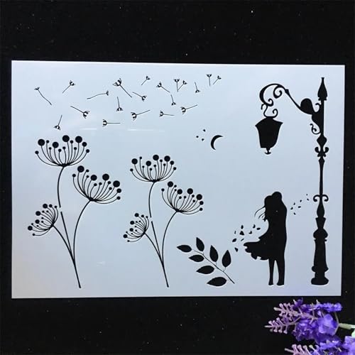 TIAMECH A4 Reusable Lover Street Light Stencil for Painting | Dandelion Layering Template, DIY Wall Art, Wood Furniture, Scrapbook & Crafts (8.3x11.7inch) - style: Lover Street Light