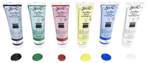 Sax Block Printing Inks for School and Arts and Crafts Use, Fluorescent Colors, 5 Ounce Tubes, Set of 6