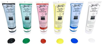 Sax Block Printing Inks for School and Arts and Crafts Use, Fluorescent Colors, 5 Ounce Tubes, Set of 6