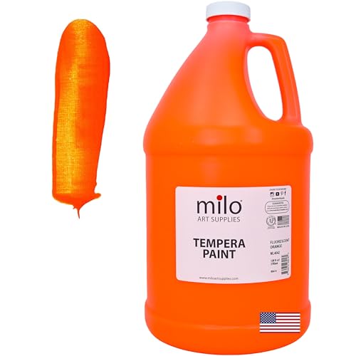 milo Fluorescent Orange Neon Tempera Paint | 128 oz Bottle, 1 Gallon | Glows UV in Black Light | Non-Toxic Made in USA | Washable Bulk Art Paint for Party, Student, Classroom, Artist - color: Fluorescent Orange