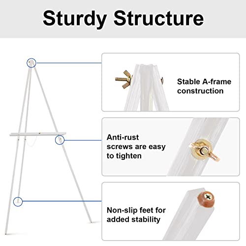 Falling in Art 65" A-Frame Tripod Easel Stand, Wooden Display Easel with Adjustable Canvas Holder, Floor Easel for Wedding Signs, Posters, Paintings, Artwork(White) 1 Pack - color: White-1 Pack