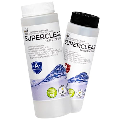 Superclear Table Top Epoxy Resin 16 oz Kit, Crystal Clear 1:1 Coating | Self-leveling coating for bar tops, countertops, tumblers & wood. Anti-yellowing, UV resistant, food-safe, Made in USA - size: 1 Pint Kit