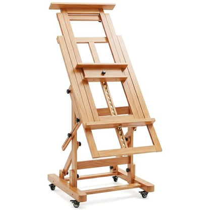 Generic Wooden H-Frame Convertible Easel with 4 Lockable Wheels Adjustable Movable Tilting Easels Holds Canvas Art Up to 78.7In High for/Home/Studio/Outdoor