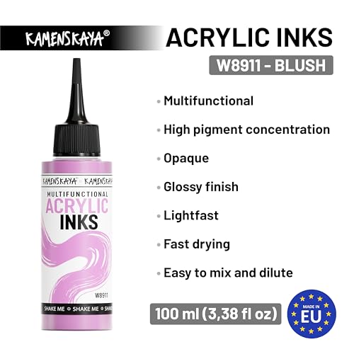 Kamenskaya Acrylic Inks for Artists - 'Blush' Acrylic Ink, 3.38 Fl Oz (100 ml) - color: Blush