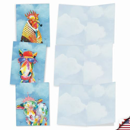 The Best Card Company Assorted Blank Greeting Card Box Set - Incl. 20 Cards + Envelopes - 10 Unique Designs - refined for Thank Yous, Invitations, More - Funny Farm AM6563OCB-B2x10 - style: Funny Farm