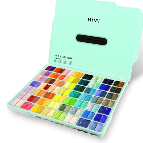HIMI Gouache Paint Set, 112 Colors x 12g Twin Jelly Cup Design with Portable Case, Non-Toxic, Opaque Professional Paint for Canvas and Watercolor Paper | Beginners, Students, Artists - color: 112 colors