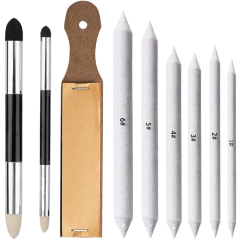 Charcoal Pencil Sharpener 12set Blending Stumps and Tortillions Paper Art Blenders with Sandpaper Pencil Sharpener Pointer Artist Set(Set 2) - color: Set 2