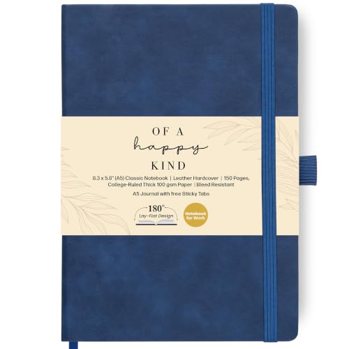 A5 Lined Leather Bound Writing Journal Blue Notebook 300 Pages 5.8x8.3" | Leather bound journal for men, journals for writing, mens notebook. Thick lined pages for work and daily journaling. - color: Blue, size: A5 300 Pages