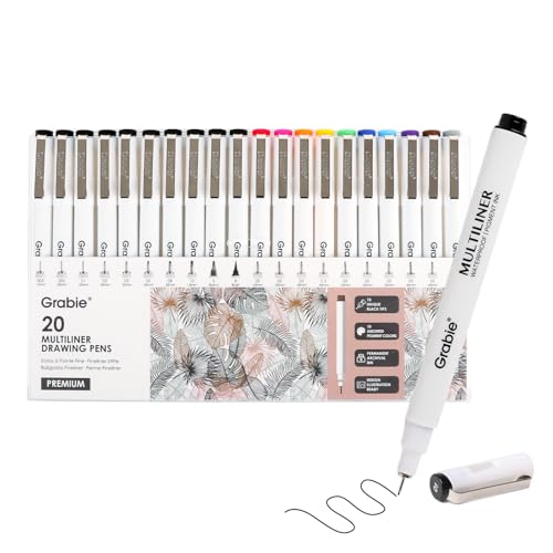 Grabie Micro Fineliner Pens, 20 Multicolor Fine Line Waterproof Drawing Pens, Assorted Point Sizes for Sketching, Illustration, Journaling, Art Supplies - color: 20-Multicolor