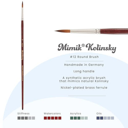 Creative Mark Mimik Kolinsky Watercolor Brush - # 12 Round - Long Handle Synthetic Paint Brush - Handmade in Germany - Synthetic Sable Paint Brushes for Professional Artists - Animal-Friendly - size: 12