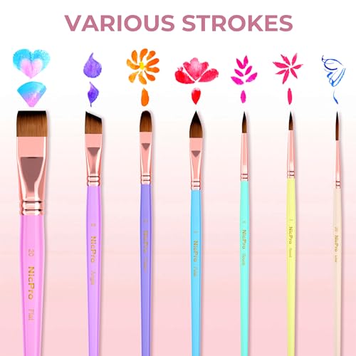 Nicpro 7pcs Face Paint Brush Set, Aesthetic Pastel Artist Paintbrushes for Body Face Painting, Acrylic Watercolor Oil Gouache, Professional Paint Brushes for Halloween Cosplay Party Makeup Kit - color: Pastel