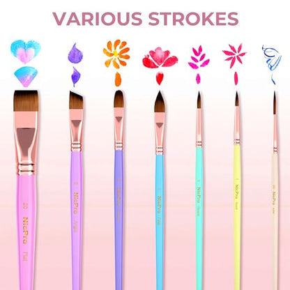 Nicpro 7pcs Face Paint Brush Set, Aesthetic Pastel Artist Paintbrushes for Body Face Painting, Acrylic Watercolor Oil Gouache, Professional Paint Brushes for Halloween Cosplay Party Makeup Kit - color: Pastel