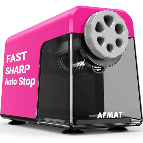 AFMAT Heavy Duty Electric Pencil Sharpener, 6 Holes, Auto Stop Pencil Sharpeners Plug in, Classroom Pencil Sharpener for 6-11mm Pencils, Super Fast, Save Pencils, Teacher Must Have, PSX1 - color: Pink