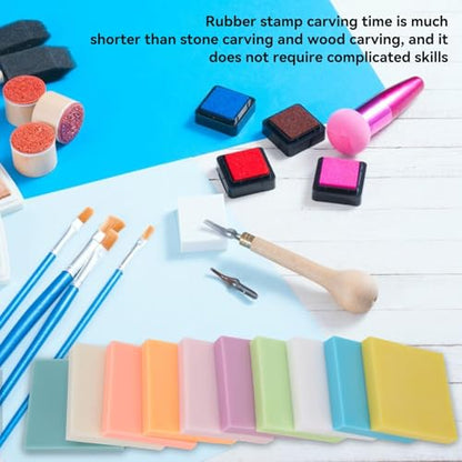 10 Pcs Rubber Carving Blocks, Rubber Stamps Stamp Carving Blocks DIY Rubber Carved Blocks Crafts Accessories Soft and Easy to Carve