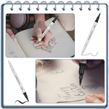 Affrolling 20 Pcs Black Drawing Pens Bulk Dual Brush Fineliners Pens Felt Tip Markers for Art Drawing Sketching