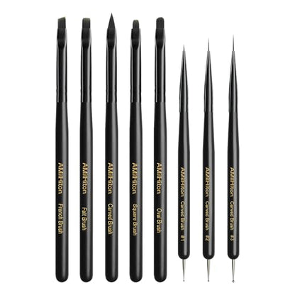 8PCS Nail Art Brush Set for Gel & Acrylic – French Tip, Flat, Oval & Carved Liner Brushes with Dotting Tools, Professional Builder Poly Gel Nail Design Kit - color: Black Wod 8PCS