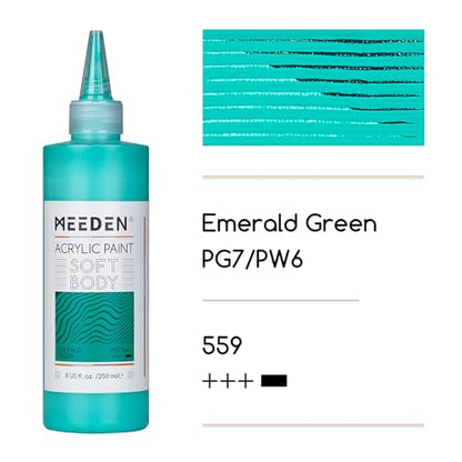 MEEDEN Soft Body Acrylic Paint: Emerald Green Matte Finish - 250ml/8.45oz Bulk Acrylic Colors in Ergonomic Bottle - Fluid Flow Art Paints for Artists Canvas Painting - color: Emerald Green