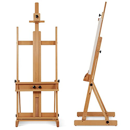 VISWIN Large H-Frame Easel for Painting 53"-91" H, Adjustable Solid Beech Wood Heavy Duty Easel Stand with Storage Tray, Hold Canvas up to 78", Art Easel for Adults, Artists - Natural - color: Natural
