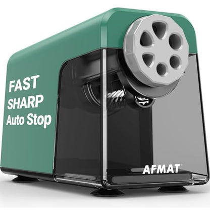 AFMAT Heavy Duty Electric Pencil Sharpener, 6 Holes, Auto Stop Pencil Sharpeners for 6-11mm Pencils, Classroom Electric Sharpener for Artists, 7000 Sharpenings, Save Pencils, PSX1 - color: Green