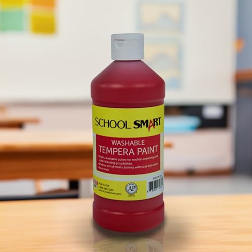 School Smart Washable Tempera Paint, Red, 1 Pint Bottle - color: Red