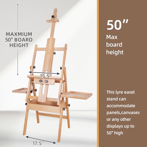 Large Horizontal Wooden H-Frame Studio Easel with Storage Drawer and Palettes, Solid Beechwood Painting Easel for Students, Beginners, and Artists, Hold Canvas to 50Inches High - style: Horizontal Natural