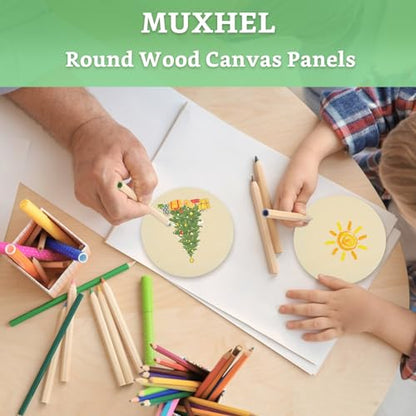 8 Pcs Round Wood Canvas Panels, 6" & 8" Dia, 0.7" Depth, Unfinished Wood Canvas Board for Painting, Pouring, Arts Use with Oils, Acrylics