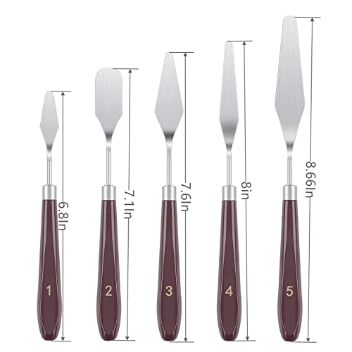 5 PCS Painting Knives Stainless Steel Spatula Palette Knife Oil Painting Accessories Color Mixing Set for Oil, Canvas, Acrylic Painting