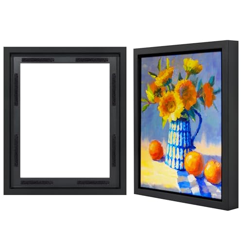 Americanflat 11x14 Canvas Floating Frame with Adhesive Strips Included - Vertical and Horizontal Floating Frame for Artwork - Canvas Frames for Wall Display - Black - color: Black, size: 11X14
